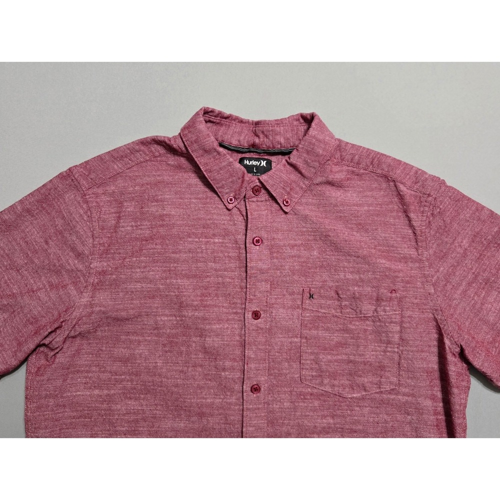 Hurley Casual Button Shirt Mens Large Burgundy Heather Short Sleeve Everyday - Picture 3 of 9